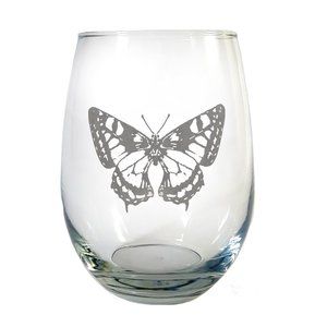 Swallowtail Butterfly Engraved Stemless Wine Glass